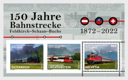Switzerland Schweiz Suisse 2022 Joint issue Austria - Liechtenstein-Switzerland Railway 150 ann block mint