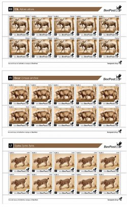 Finland Estonia Lithuania 2023 Forest animals Bear Elk Lynx Beepost definitives set of 3 sheetlets MNH