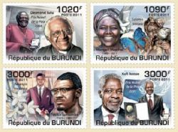 Burundi. Distinguished africans (Desmond Tutu, Wangari Maathaj, Kofi Anan, Patrice Lumumba). Set 4st