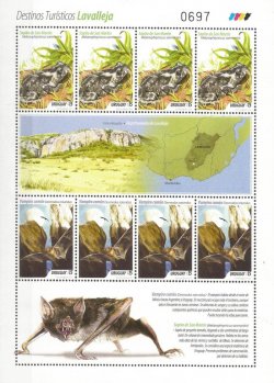 Uruguay 2014 Fauna Tourism Lavalleja Bats Frogs map mount landscape sheetlet of 4 sets with label MNH