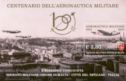 SMOM Order of Malta 2023 Italian Air Force centennial Joint issue with Vatican and Italy block MNH