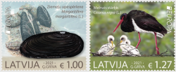 Latvia Lettland Lettonie 2021 Europa CEPT Rare fauna Black stork shells set of 2 stamps MNH