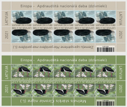 Latvia Lettland Lettonie 2021 Europa CEPT Rare fauna Black stork shells set of 2 sheetlets MNH