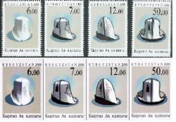 Kyrgyzstan 2008 National men's hats Caps full set of perforated and imperodated stamps MNH