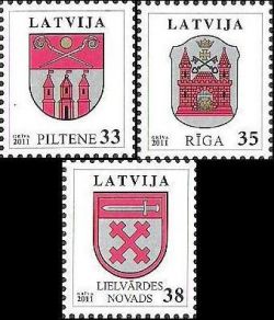 Latvia Lettland Lettonie 2012 Coats of arms Piltene Riga Lielvarde Definitives Set of 3 stamps MNH