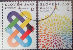 Slovenia 2023 Europa CEPT Peace RARE set of 2 stamps with proof specimen "blind" cancellation