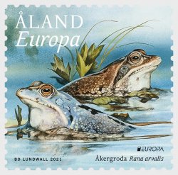Aland islands Åland Finland 2021 Europa CEPT Endangered National Wildlife Moor Frogs stamp MNH