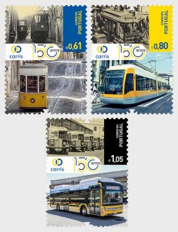 Portugal 2023 Lisboa city transport Trams Buses Carris 150 ann set of 3 stamps MNH