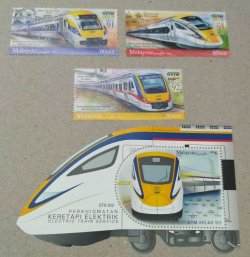 Malaysia 2018 Electric Train ETS Locomotive Railway Transport Set of 3 stamps and block MNH