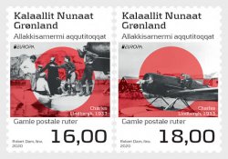 Greenland Grönland Groenland Denmark 2020 Europa CEPT Old post routes Airmail Aviation airplane set of 2 stamps MNH