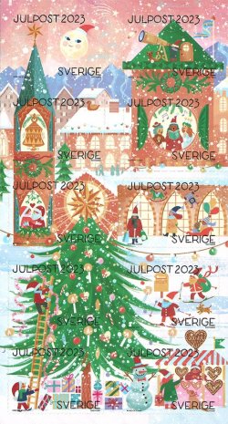 Sweden Suède Schweden 2023 Christmas in Santas village set of 10 stamps in block sheetlet MNH