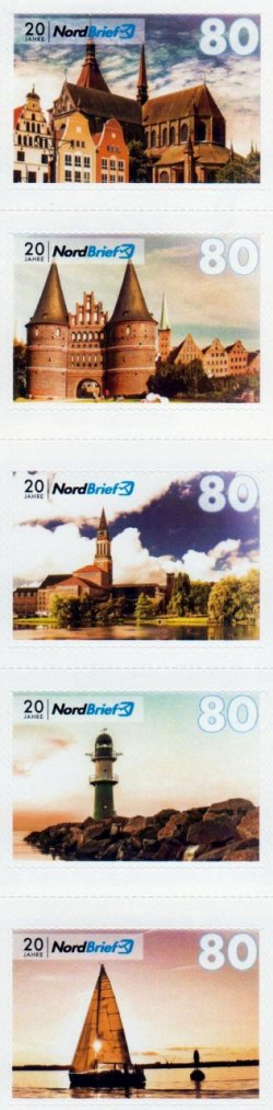 Germany Deutschland Allemagne 2023 Architecture Lighthouse sailship NordBrief 20 ann set of 5 stamps MNH