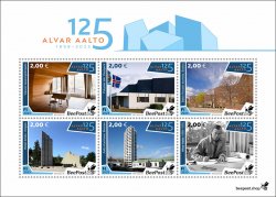 Finland Finnland Finlande 2023 Alvar Aalto architect designer 125 ann USA Germany Italy Iceland BeePost set of 6 stamps in white block MNH