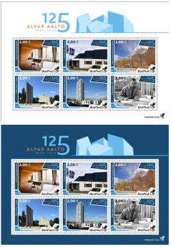 Finland Finnland Finlande 2023 Alvar Aalto architect designer 125 ann USA Germany Italy Iceland BeePost set of 2 block's MNH