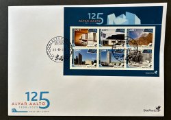 Finland Finnland Finlande 2023 Alvar Aalto architect designer 125 ann USA Germany Italy Iceland BeePost blue block FDC