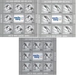 Russia. Winter Olympics in Sochi, 2014, winter sports, 3 sheetlets of 8 stamps and 1 label