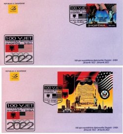 Albania Albanie 2023 Diplomatic relations with USA 1922 - 2022 100 ann FDC set