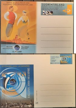 Finland Estonia 2000 Song and Dance Festival joint issue set of 2 postcards with original stamps MNH