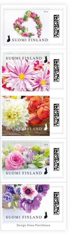 Finland Finnland Finlande 2024 St Valentine Day Flowers symbols of love and friendship Posti set of 5 stamps in strip MNH