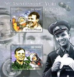 Sao Tome and Principe 2011 50 years the first manned flight into space, Yuri Gagarin block perforated