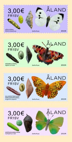 Aland islands Åland Finland 2024 Butterflies Metamorphosis set of 4 stamps MNH