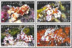 Kiribati 2005 WWF The inhabitants of coral reefs Harlequin shrimp (Hymenocera picta) set of 4 stamps in block 2x2 MNH