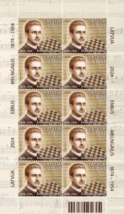 Latvia Lettland Lettonie 2024 150th Anniversary of Emils Melngailis Composer Chess player sheetlet MNH