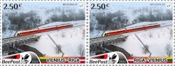 Lithuania Litauen Lituanie 2024 New train Vilnius-Riga BeePost strip of 2 stamps MNH