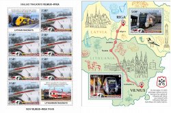 Lithuania Litauen Lituanie 2024 New train Vilnius-Riga BeePost sheetlet and block MNH