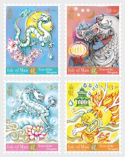 Isle of Man IOM Great Britain 2024 Chinese New Year of the Dragon set of 4 stamps MNH