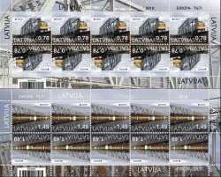 Latvia Lettland Lettonie 2018 Europa CEPT Bridges railways train set of 2 sheetlets MNH