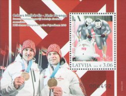 Latvia Lettland Lettonie 2018 Pyeongchang Olympic Bobsleigh champions Olympics block MNH
