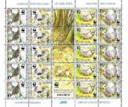 Yugoslavia. WWF. The birds of the forest. Grey Partridge, (Perdix perdix) and Rock Partridge( Alectoris graeca) Sheetlet 5strps,