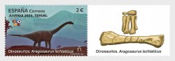 Spain Espagne Spanien 2023 JUVENIA Teruel Dinosaurs Aragosaurus Ischiaticus stamp with label MNH