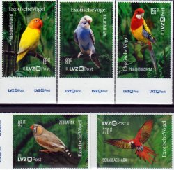 Germany Deutschland Allemagne 2023 Exotic birds Parrots set of 5 stamps LVZpost MNH