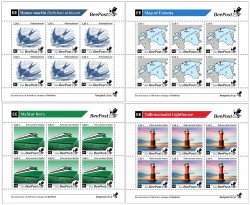 Estonia Estland Estonie 2024 Definitives Birds Map Ship Lighthouse BeePost set of 4 sheetlets MNH