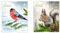 Estonia Estland Estonie 2021 Christmas Bullfinch and squirrel bird set of 2 stamps MNH
