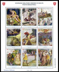 SMOM Order of Malta 2021 Masterpieces of literature in art set of 9 stamps in block / sheetlet MNH