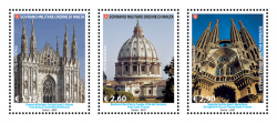 SMOM Order of Malta 2021 Famous cathedrals Milan Vatican Barcelona set of 3 stamps MNH