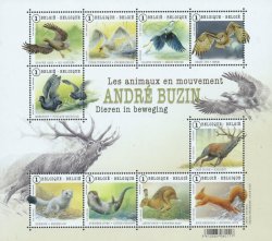 Belgium Belgique Belgien 2015 Fauna Birds mammals pictures by Andre Buzin set of 10 stamps in block / sheetlet MNH