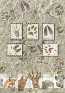 Belgium Belgique Belgien 2018 Forest mammals Footprints Fauna animals set of 5 stamps in block MNH
