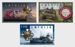 Latvia Lettland Lettonie 2019 100th anniversary of the armed forces Helicopter Tank Ship set of 3 stamps MNH