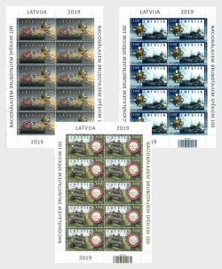 Latvia Lettland Lettonie 2019 100th anniversary of the armed forces Helicopter Tank Ship set of 3 sheetlets MNH