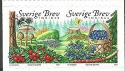 Sweden Schweden Suède 2004 Forest nature Mushrooms Berries Butterflies strip of 2 stamps MNH