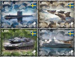 Lithuania Litauen Lituanie 2024 Baltic - NATO sea Sweden joins NATO tank submarine warship airplane BeePost set of 4 stamps MNH