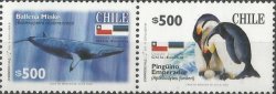 Chile Chili 2006 Antarctic fauna Penguin Whale joint with Estonia strip of 2 stamps MNH