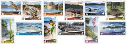 Estonia Finland Lithuania 2024 Water flora and fauna birds turtle fishes orchids seal triton frog Europa BeePost set of 12 stamps MNH