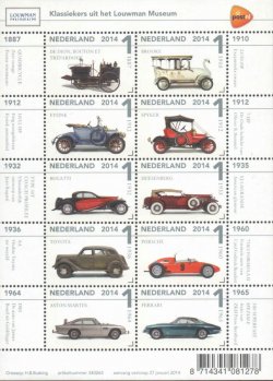 Netherlands Pays-Bas Niederlande 2014 Classic museum cars set of 10 stamps in block / sheetlet MNH