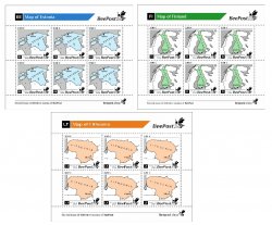 Estonia Finland Lithuania 2024 State maps Definitives BeePost set of 3 sheetlets MNH