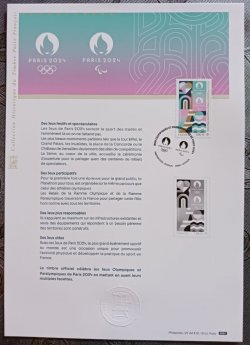 France 2024 Olympic Games Paris Olympics Symbolism Logo First Day souvenir sheet with black print limited edition
